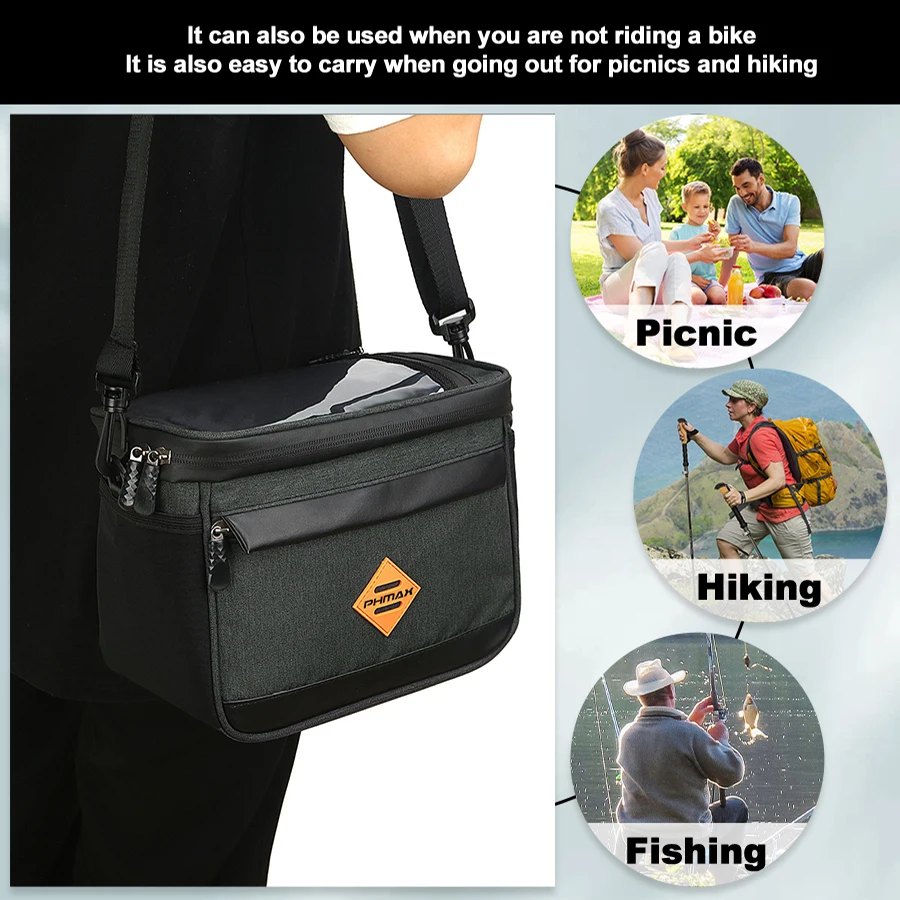 PHMAX Borsa anteriore per bici Borsa da manubrio portatile per bici da mountain bike Borsa portaoggetti MTB multitasca Borsa da bici impermeabile di grande capacità - immagine 6