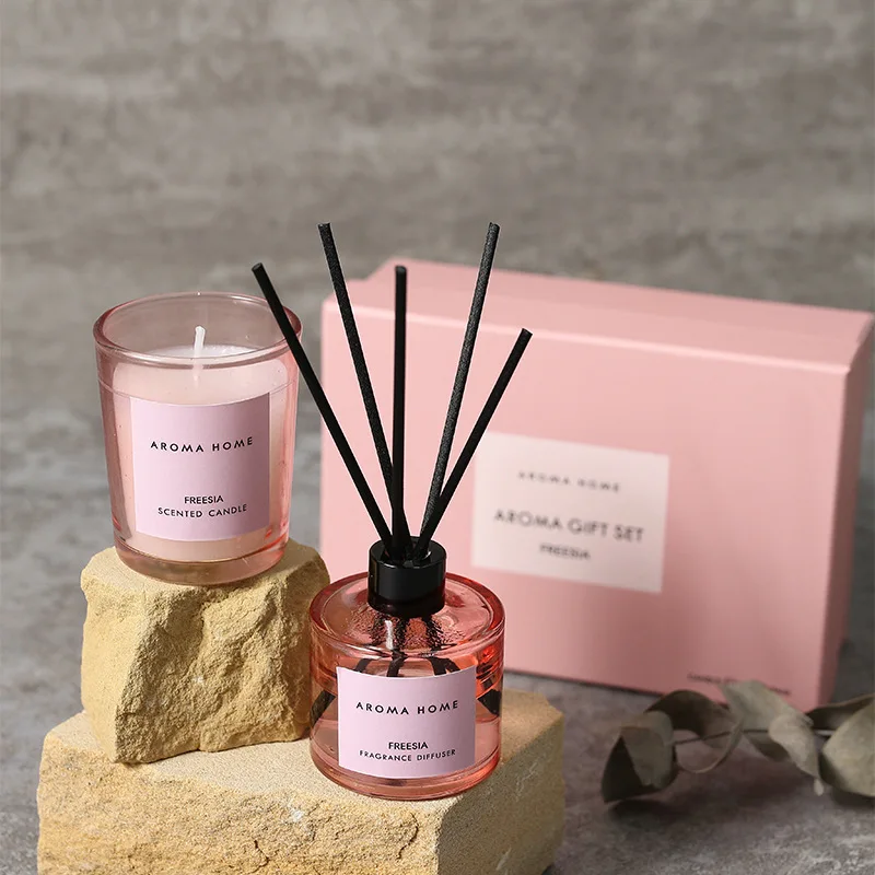 2Pcs Gift Box Set Aromatherapy Essential Oil Rattan Handmade Clear Scented Candle Lamp Companion Return Gift Fragrance Diffuser home fragrance products aroma oil diffuser aroma essential oil