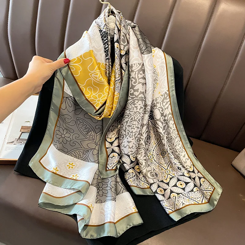 

Women Silk Winter Scarf Luxury Design Print Lady Beach Shawl Scarves Fashion Smooth Foulard Female Hijab 80x180cm