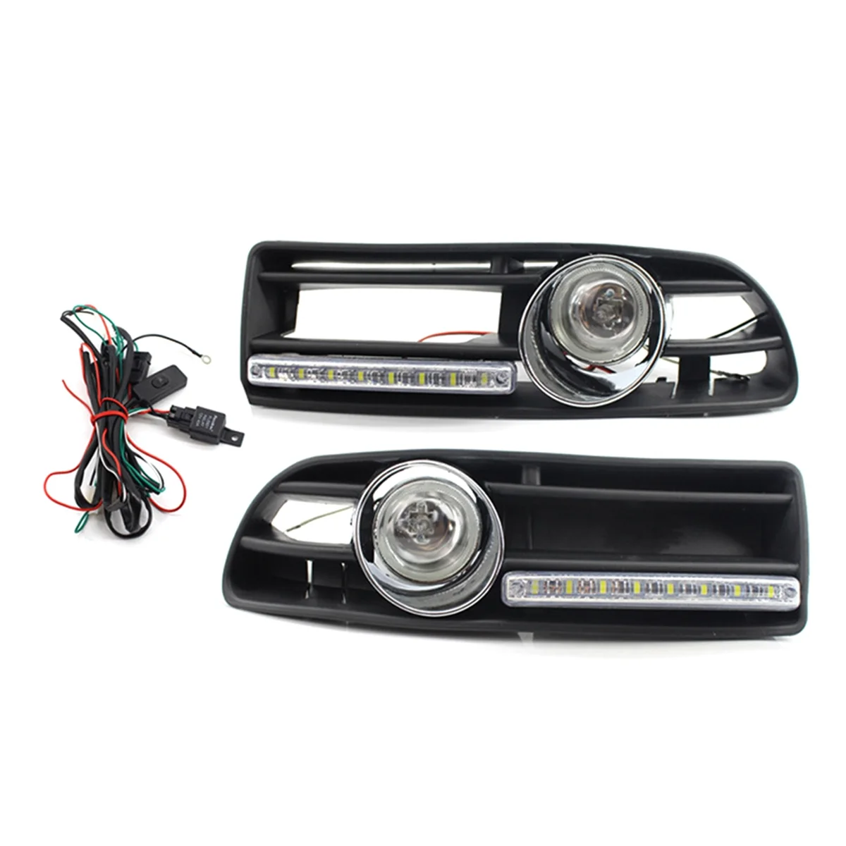 

Front Fog Lights Assembly with Switch Harness Fog Lamp Grille Daytime Running Light for VW Bora Jetta MK4 1998-2004