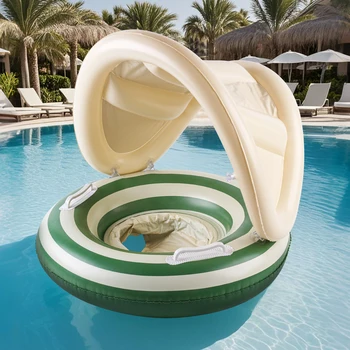 1 pair of retro striped sunshade pants with handles and thick inflatable floating rings 1