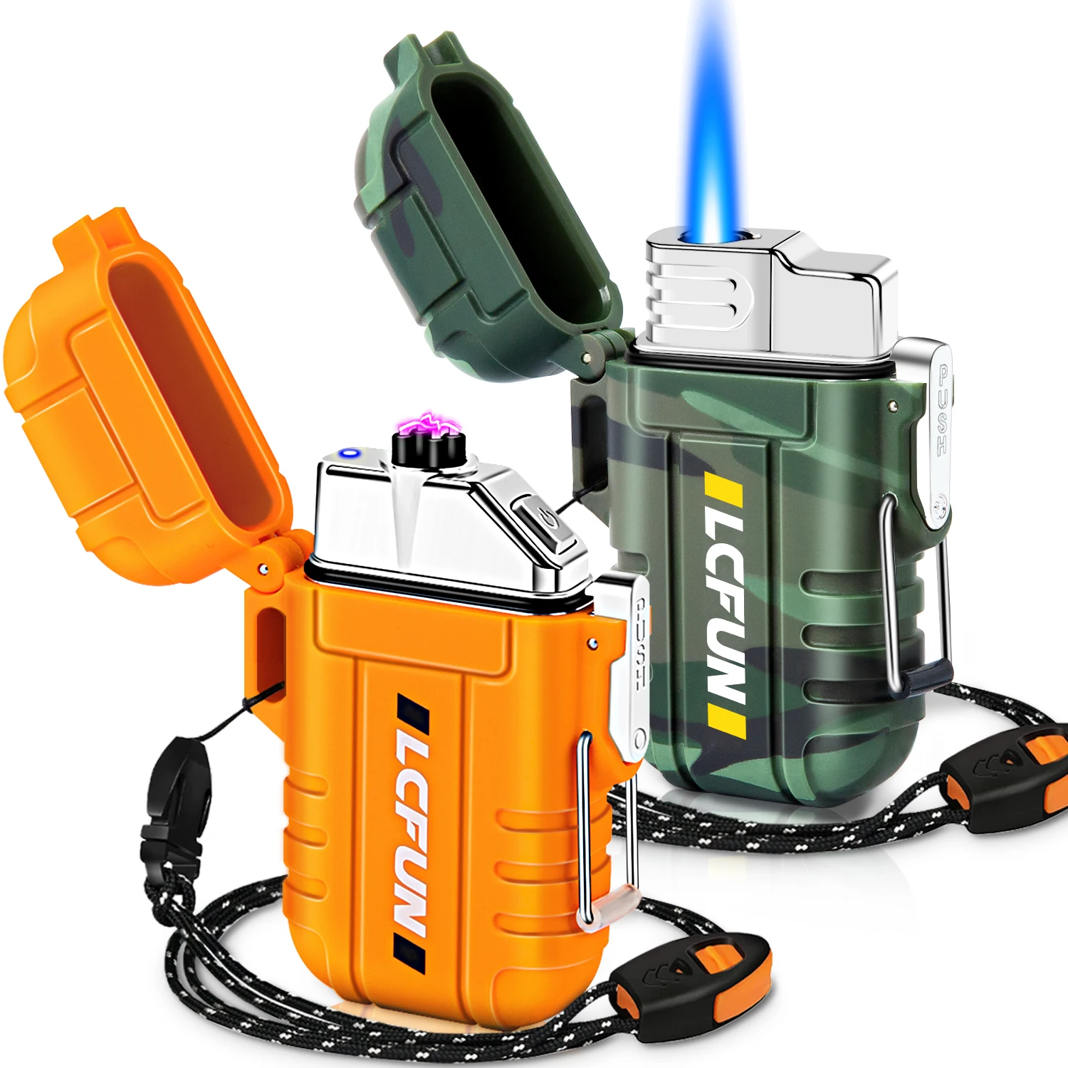 Waterproof Lighter 2 Pack Windproof Torch Lighter Butane Refillable Electric Dual Arc Lighter USB Rechargeable