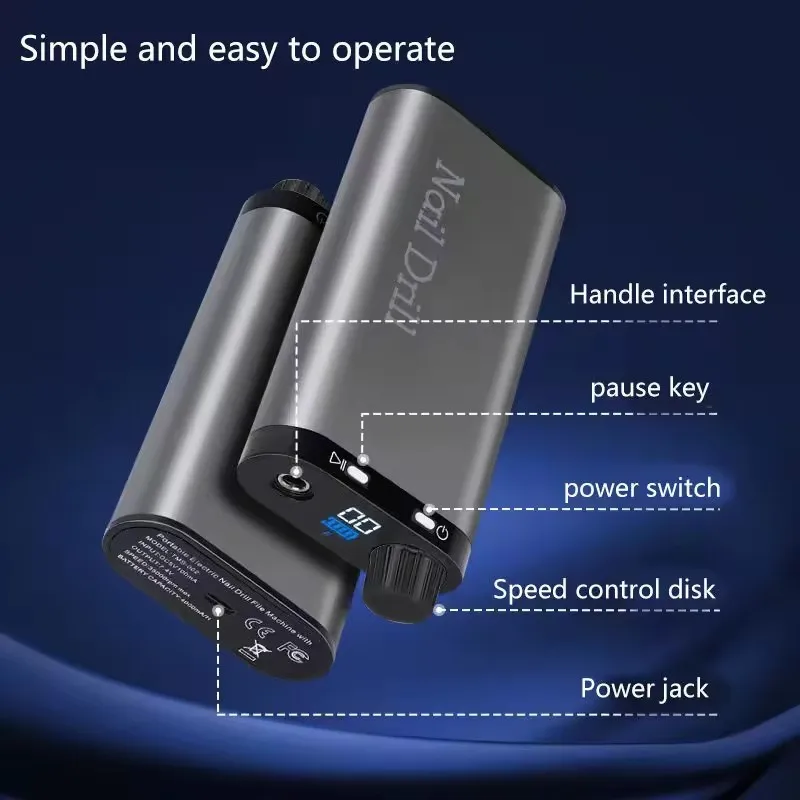Professional nail supplies nail drill electric cordless rechargeable portable nail drill built-in 4000 mAh battery 3