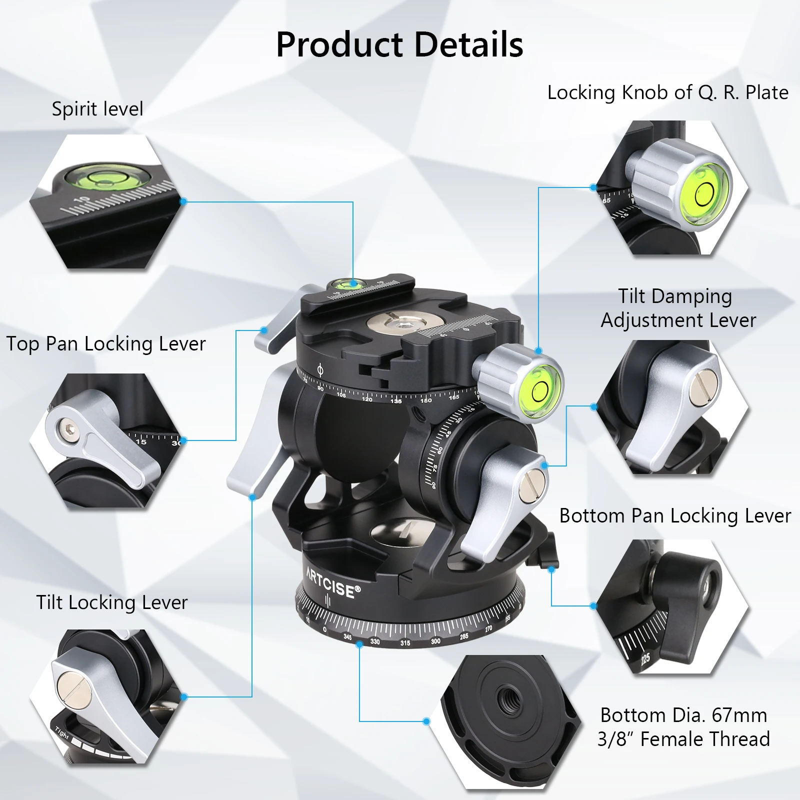 Artcise New Hollow Video Hydraulic Head-51&deg;+90&deg; Double Panoramic Structure CNC Lightweight Compact Fluid Video Head for Tripod camera fluid head camera panoramic head