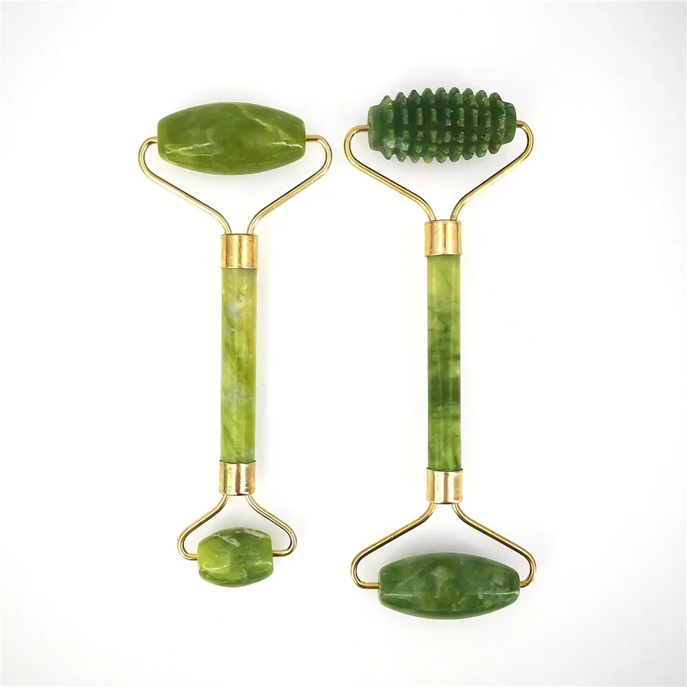 Natural Jade Roller Massager for Face and Body - Anti-Wrinkle Facial Lifting Tool with Double-End Gua Sha Stone