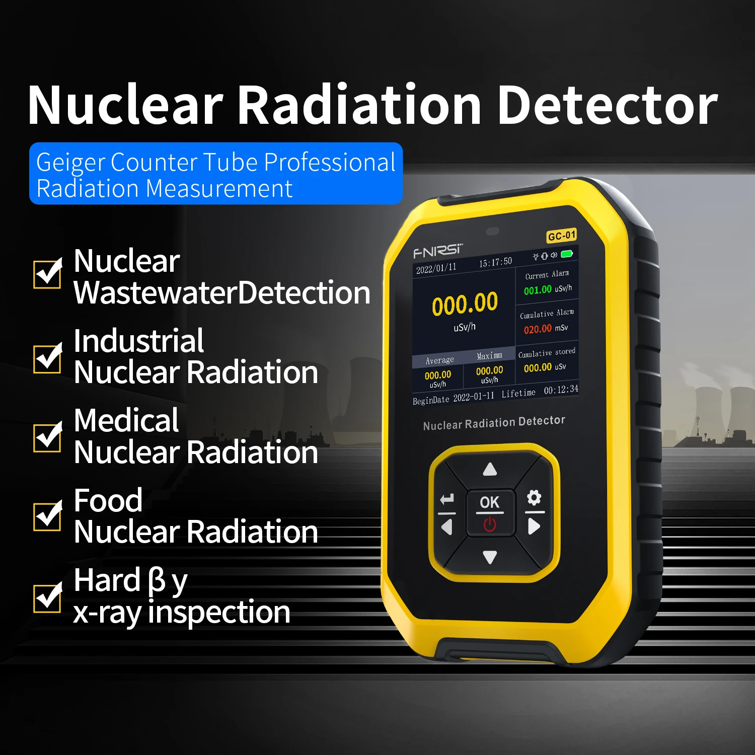 FNIRSI GC-01 Geiger Counter Nuclear Radiation Detector - Handheld Monitor For Beta, Gamma, X-rays