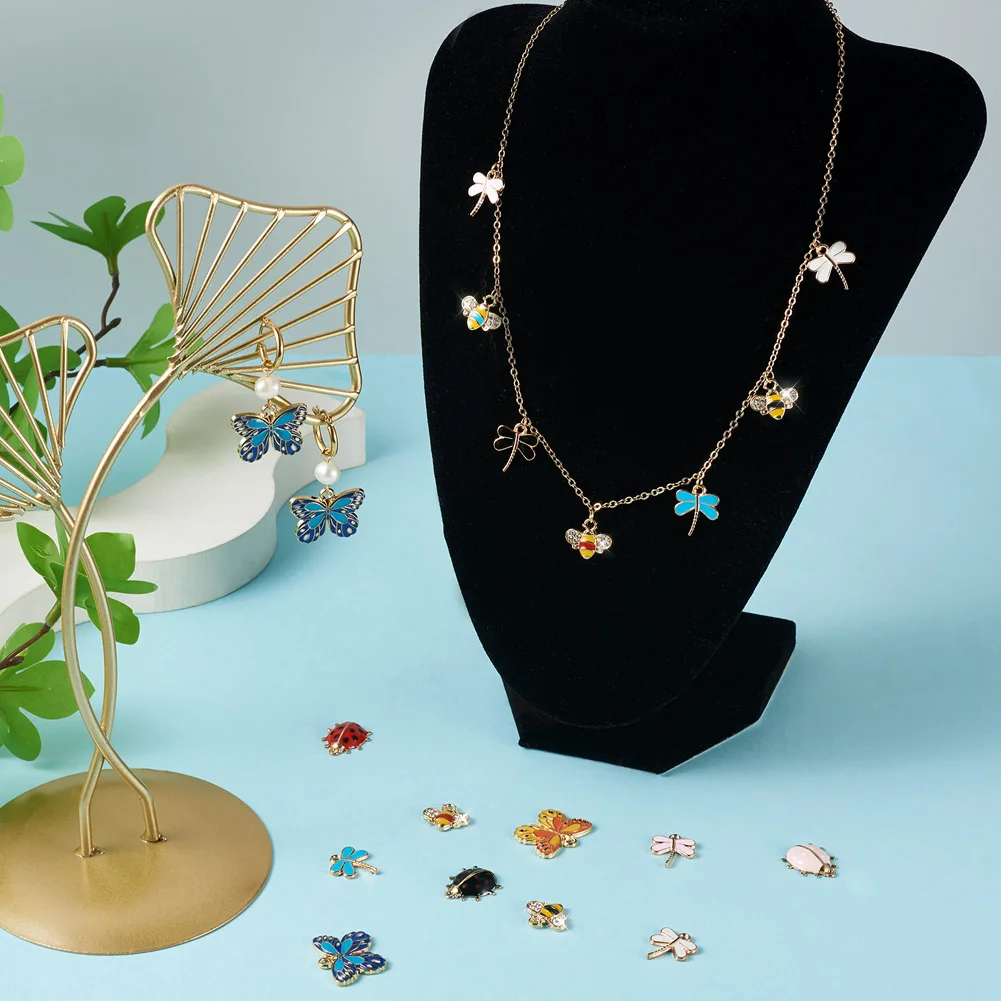 64Pcs Alloy Enamel Charms Spring Butterfly Ladybird Dragonfly Enamel Pendants for Necklace Earrings Summer Jewelry Accessories