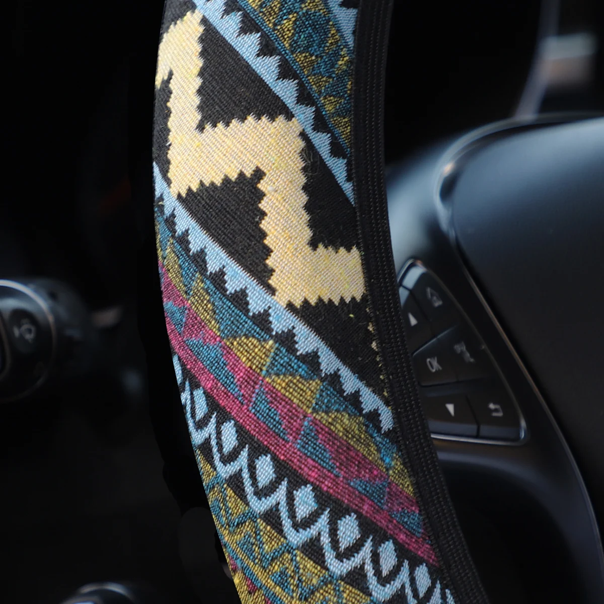 Bohemian-Stil Leinen Atmungsaktiver Rutschfester Auto-Ornament Ohne Innenring Lenkradbezug Passend für 14,5-15 Zoll – Detail 11