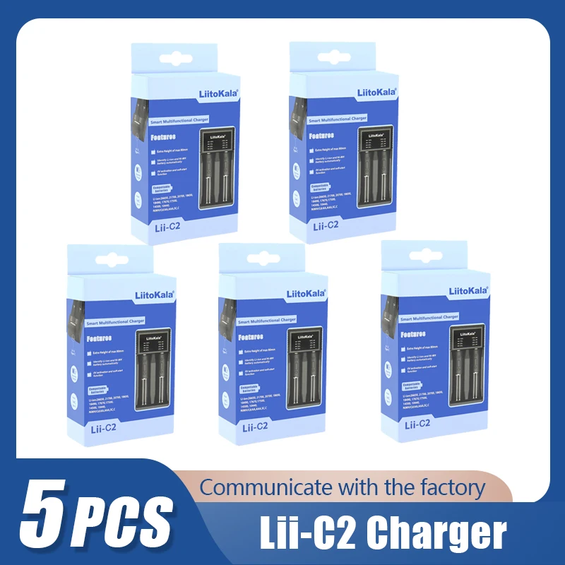 

5 шт., зарядное устройство LiitoKala Lii-C2 18650 типа C для 21700 20700 26650 16340 CR123A 18350 14500 1,2 V Ni-MH Ni-Cd smart Charger