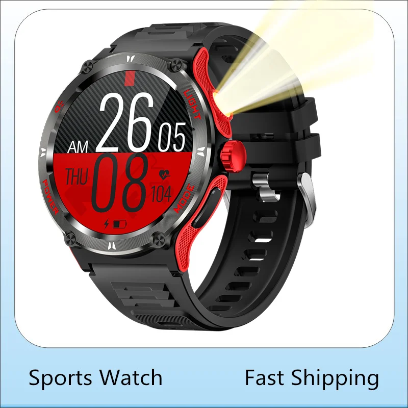 Sports Smartwatch for Men Bluetooth Call Ultra Powerful Flashlight Compass 3ATM Deep Waterproof Voice Assistant for Android IOS