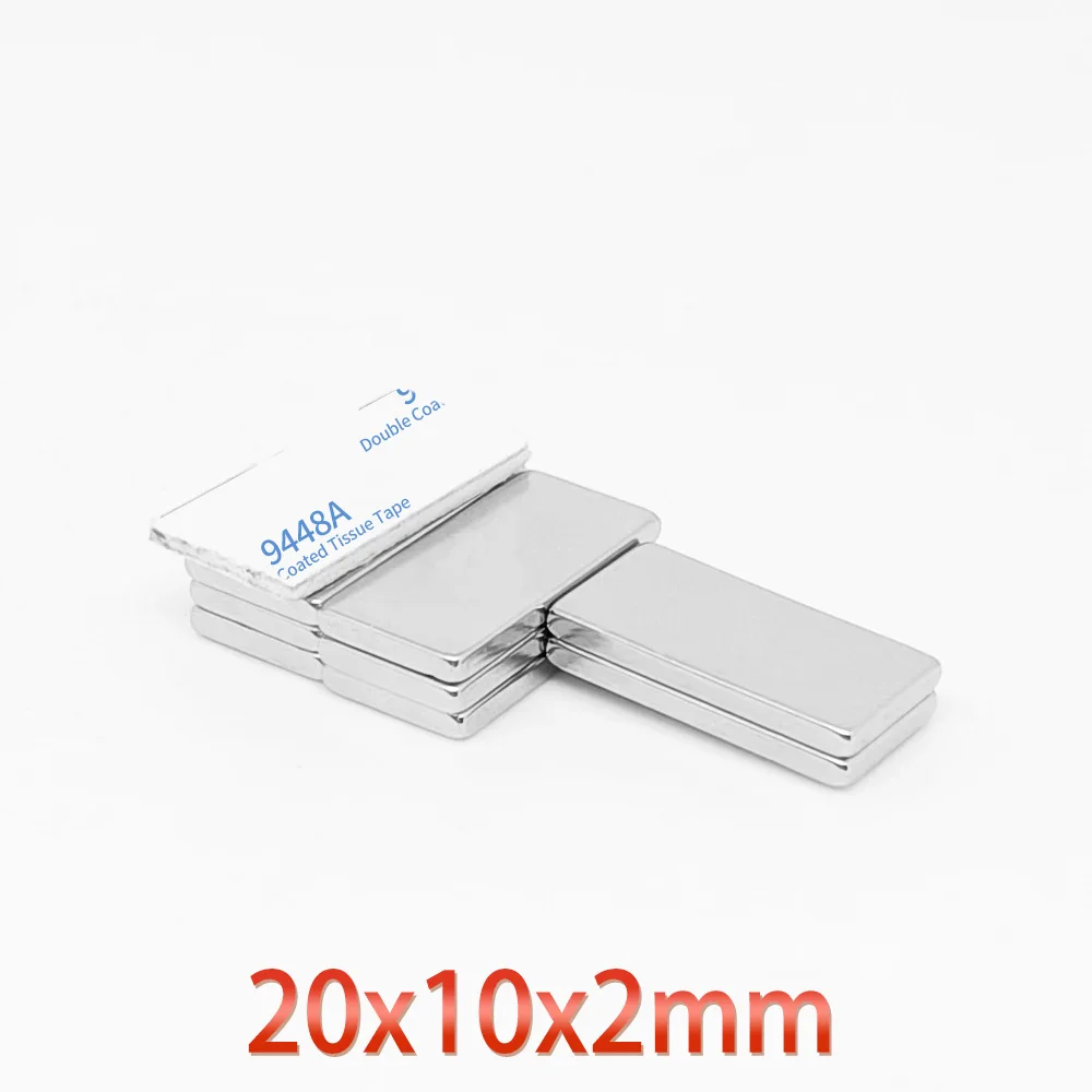 5/10/20/50/100/150PCS 20x10x2 블록 검색 자석 3M 양면 접착 테이프 20*10*2 강력한 네오디뮴 자석 20x10x2mm
