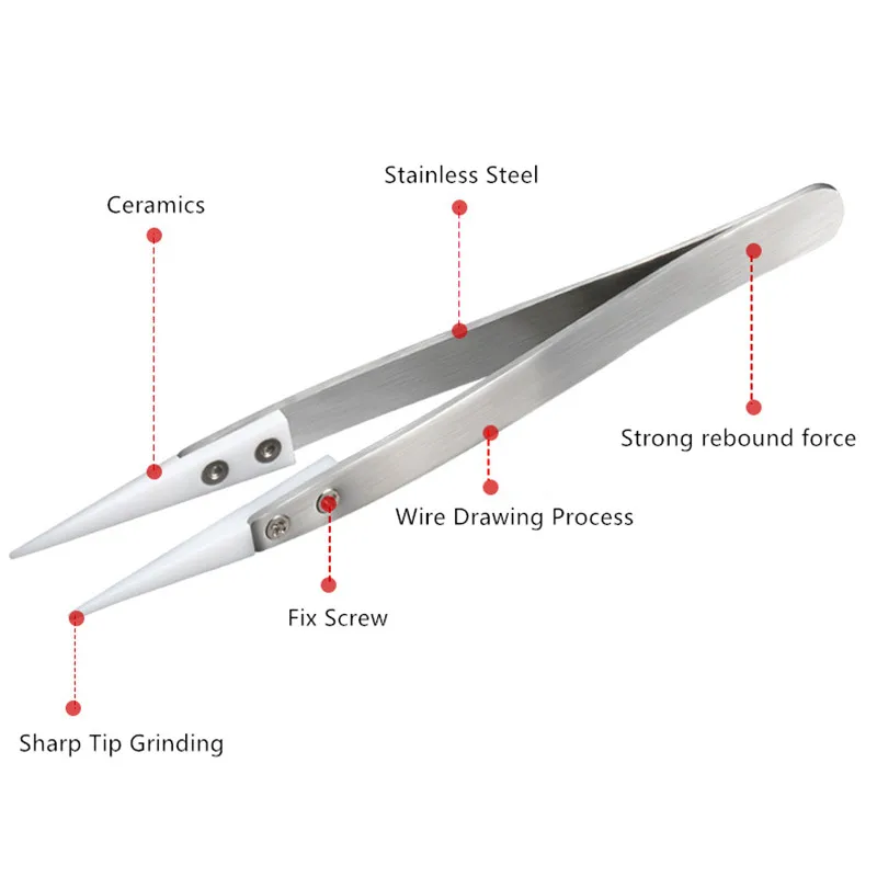 Ceramic Straight Tip Electronic Soldering Tweezers Anti-Static Reverse Acid Resistant Precision Chuck Ceramic Tweezers 3 Pack