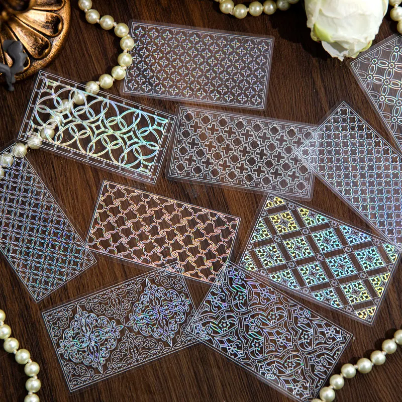 

10Pieces Lace Stickers Gold Bronzing Handbook notes Collage Vintage Material Decorative backing Scrapbook 11*11CM
