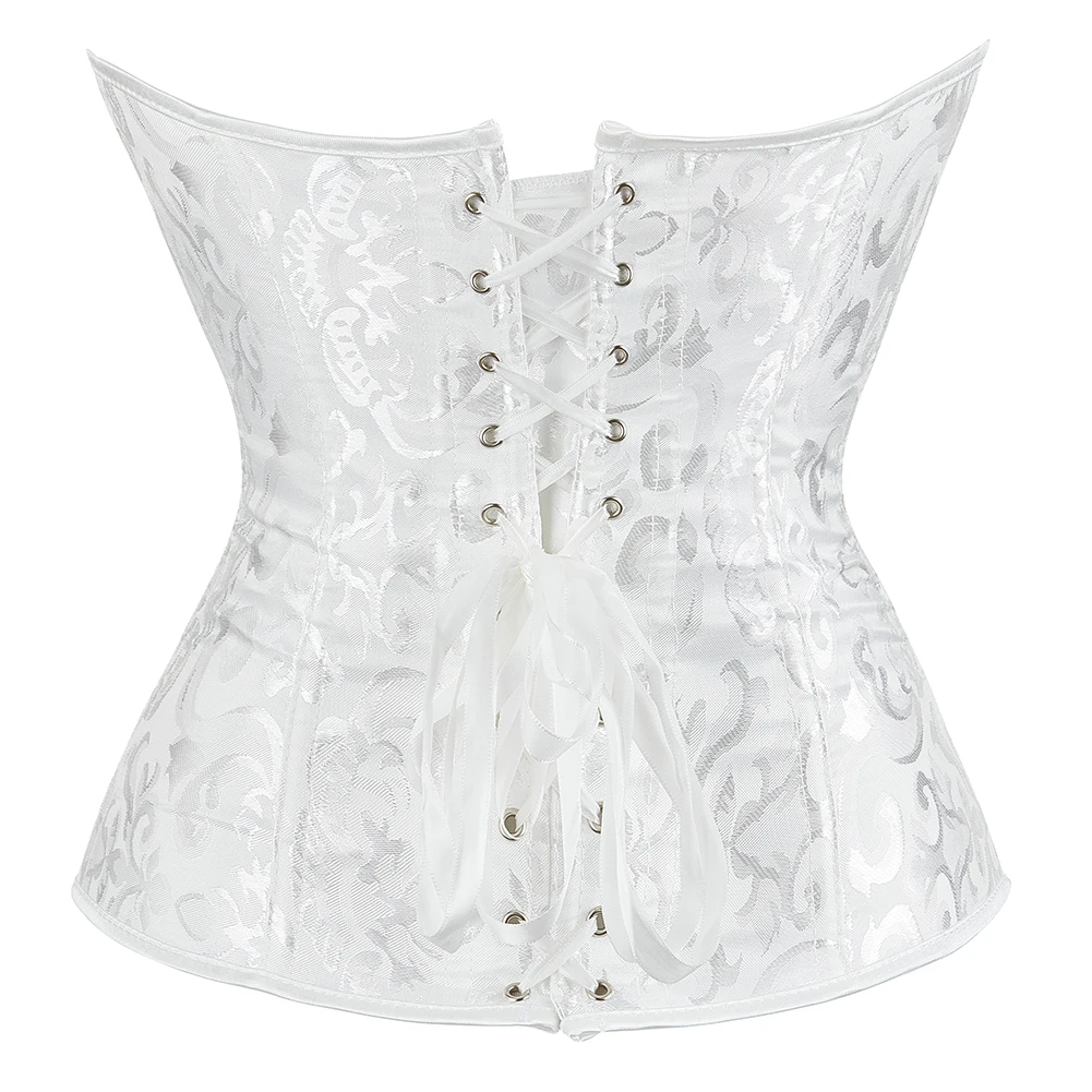 Jacquard Corset Steel Bones Overbust Korset Black White Vintage Waist Bustier Top corset bustier top waist corset lace corset