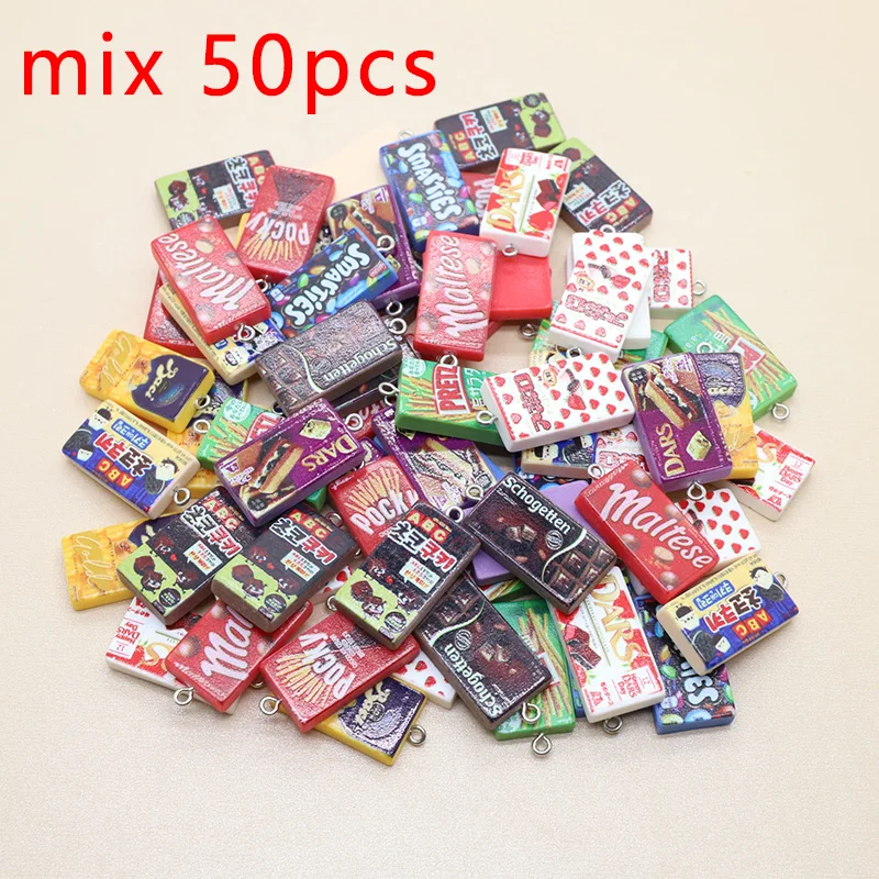 

Wholesale 50pcs/Pack Mix Snacks Chocolate French Fries Charms Resin Flatback Food Earring Pendant Findings Diy For Jewelry Make