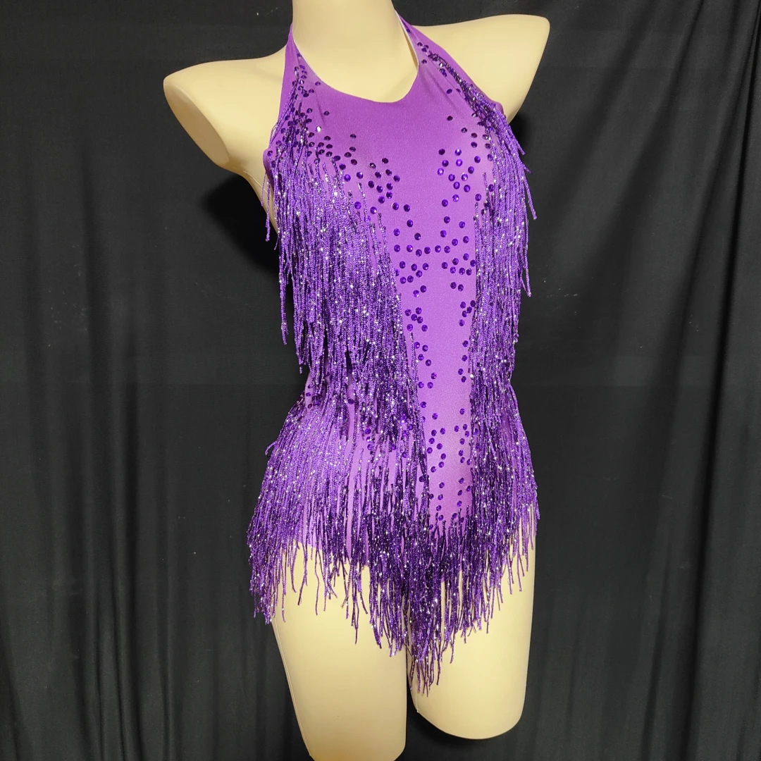 sparkly-tassel-leotard-dress-party-evening-stretch-bodysuit-sexy-purple-latin-dance-costume-women's-party-female-singer-outfit