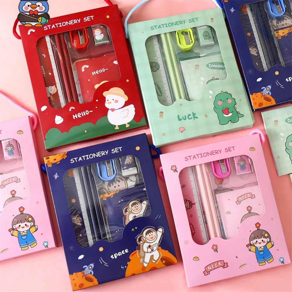 5/6pcs 편지지 세트 소년 소녀 어린이 학습 선물 상자 연필 노트북 눈금자 지우개 세트 학교 학생 교사 보상 선물