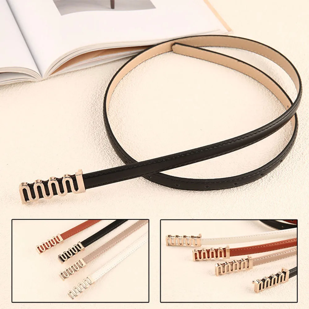 

Women Waist Belt Thin Trousers Metal Buckle Waist Belt Solid Color Sweater Waistband PU Leather Adjustable Waist Strap DIY 1pcs