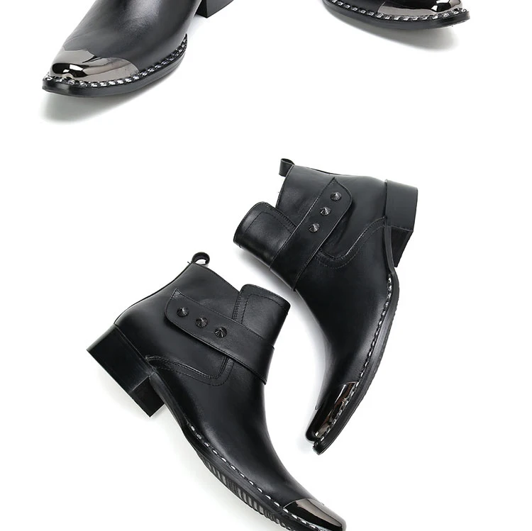 Handgefertigte Herren-Stiefeletten im italienischen Stil aus echtem Leder mit spitzer Zehenpartie und Eisenkappe, Punk-Mode-Schuhe für Partys. – Detail 21