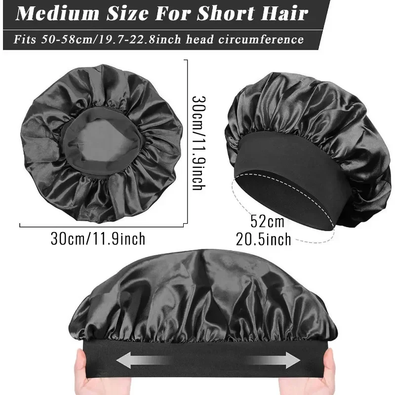 1pcs Soft Silk Satin Lined Bonnet Large Satin Hair Bonnet Household Sleep Shower Cap Hair Wrap Cover for Long Hair Salon Tool 3