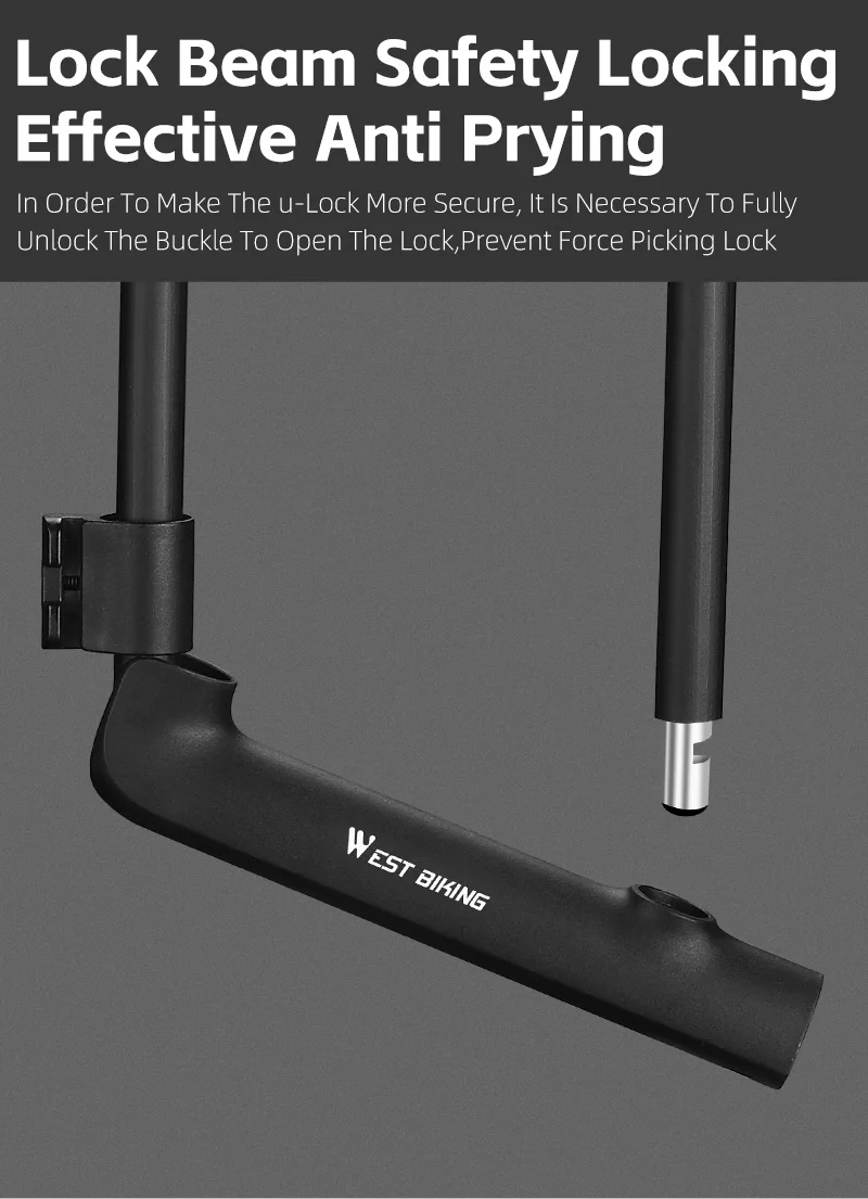 WEST RADFAHREN Fahrradschloss U-Form Tragbare Anti-Diebstahl Hochsicherheit Fahrradschlösser Für Elektroroller Motorrad Radfahren Zubehör – Detail 10