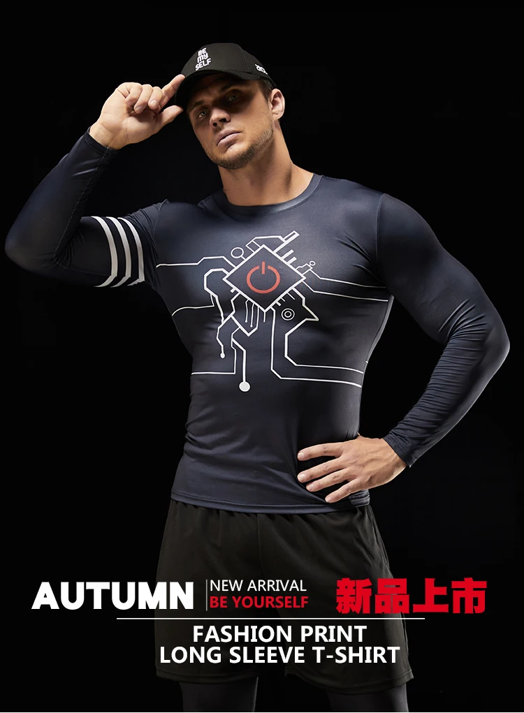 Herren 3D Sublimation Slim Fit T-Shirt Casual Langarm Tops Atmungsaktive individuelle T-Shirts für Laufen Fitnessstudio – Detail 1