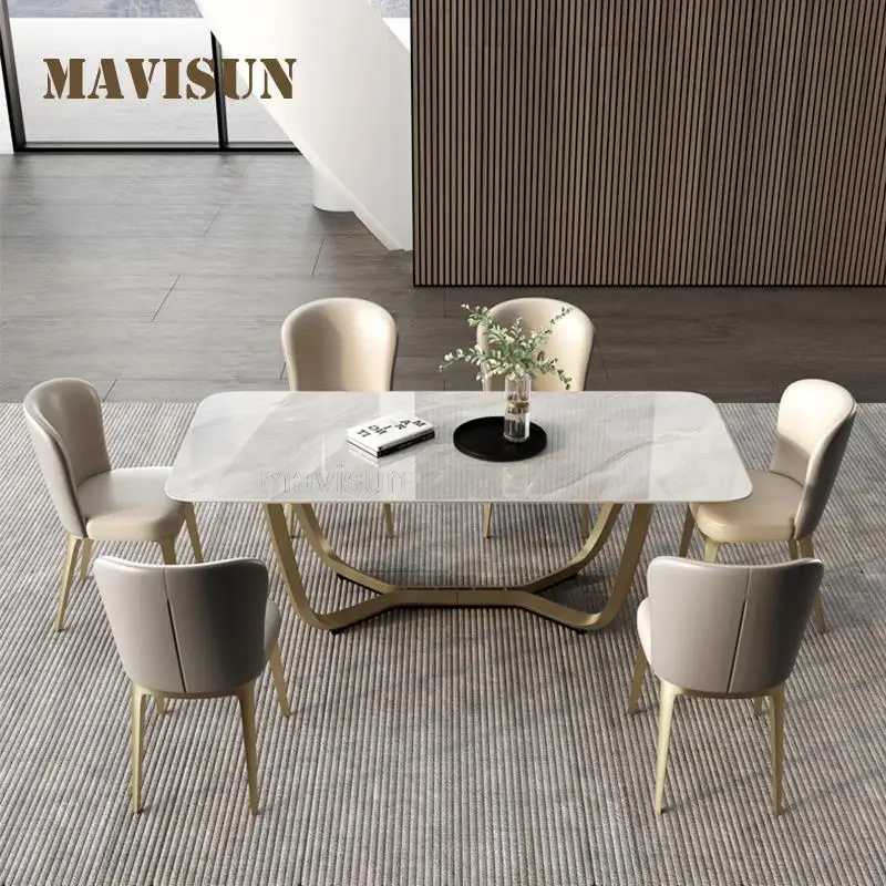 

New Light Luxury Glossy Rock Board Rectangular Dining Table Italian Modern Minimalist Small Apartment Household Kitchen Table