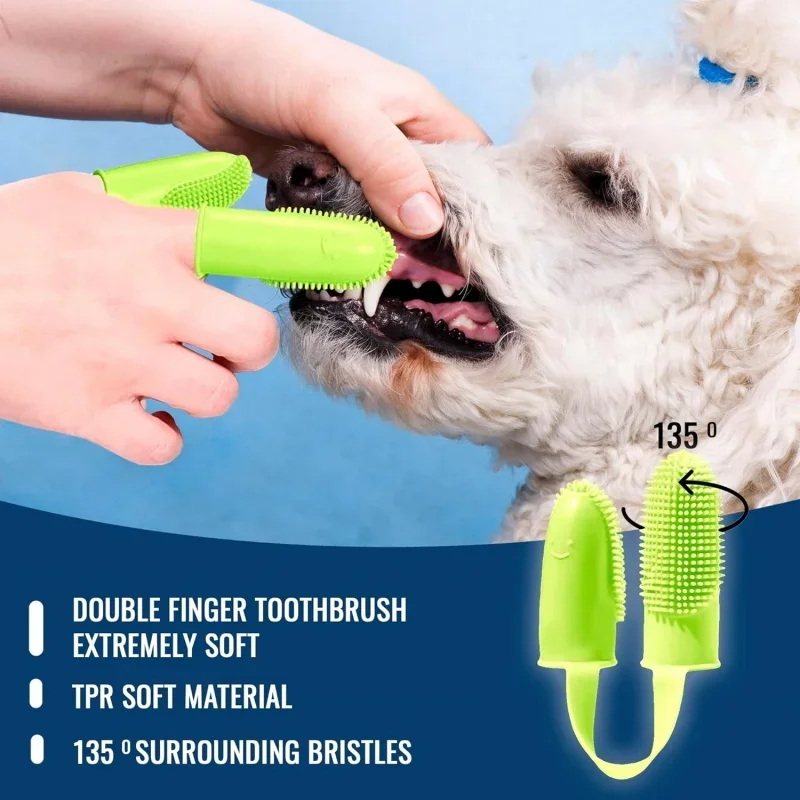 1pc Dog Super Soft Double Finger Toothbrush Pet Teeth Clean Bad Breath Care TPR Tooth Brush Clean Tool Dog Toothbrush Accessorie