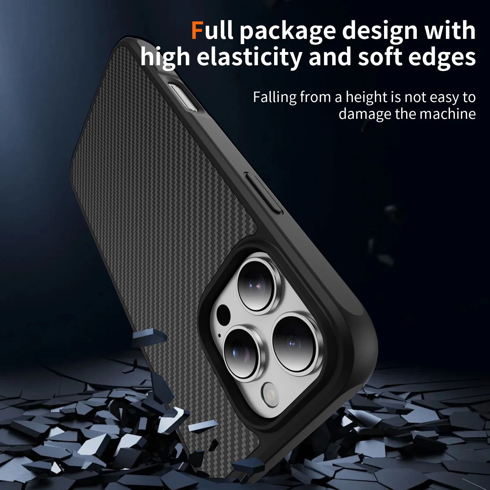 Carbon Fiber Texture Matte Bumper Case - Slim Military Protection Hard Back Cover