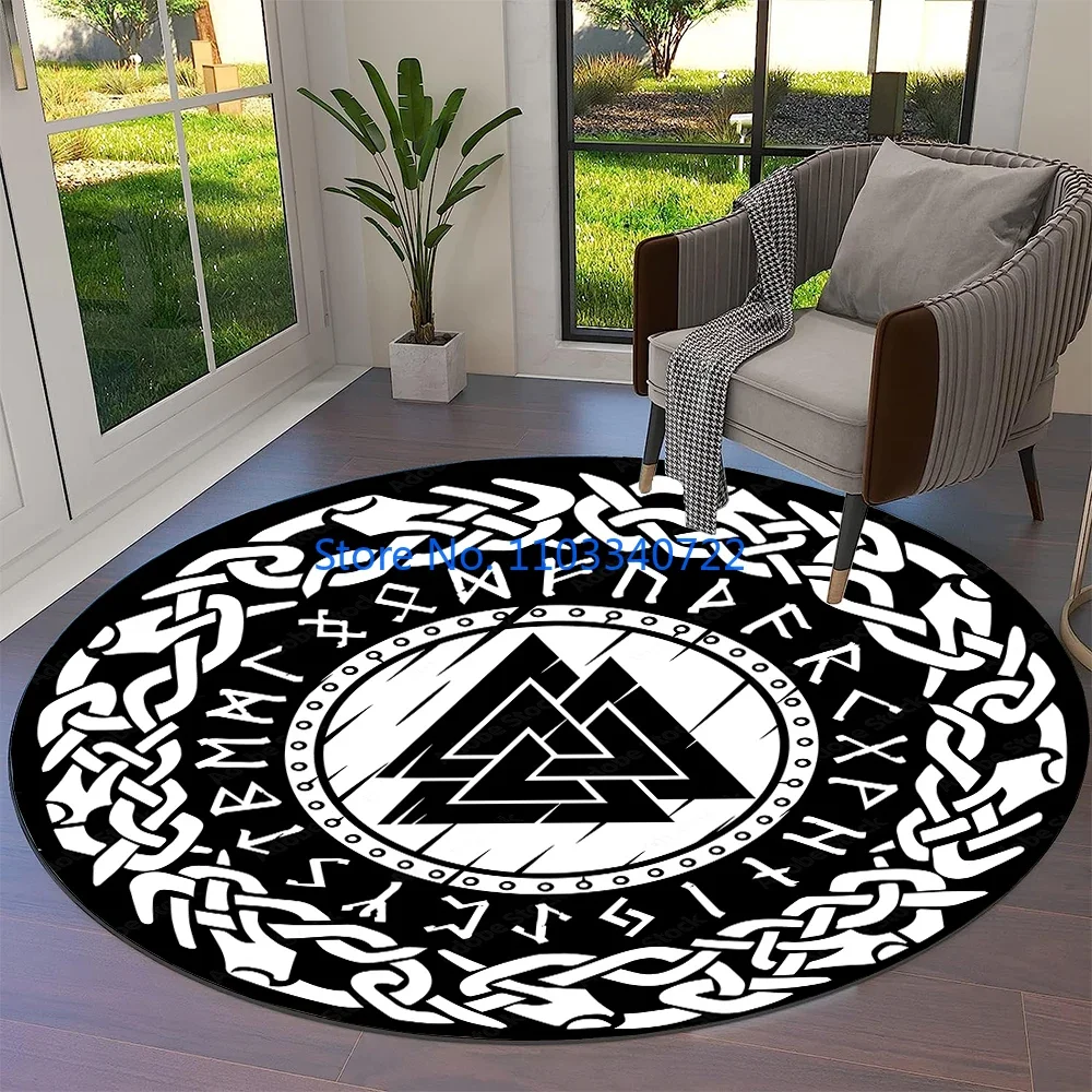 

Tree of Life Viking Yggdrasil Valknut Round Rug Round Carpet 120cm Crawling Game Non-slip Play Floor Mat for Kids Decor