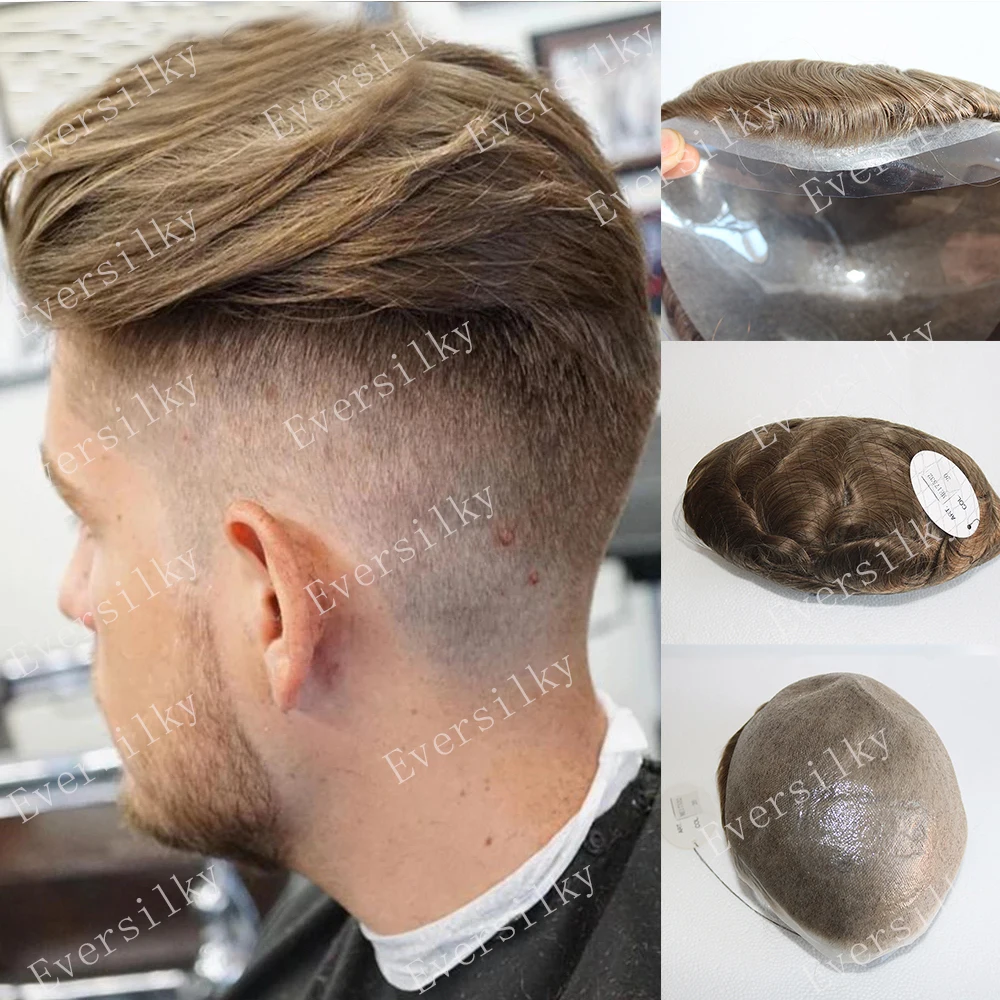 Human Hair Toupee Undetectable Natural Hairline Male Wig Cool Brown Blonde Super Durable Men Toupee Human Hair Thin Skin Full PU Capillary Prosthesis