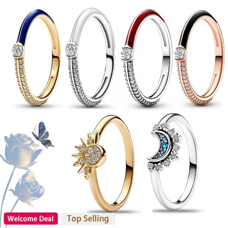 

Women's Hot 925 Silver ME by My Series Colored Gold Dropping Glue Sun Moon Tonghui Fashion Ring DIY Fashion Charm Jewelry
