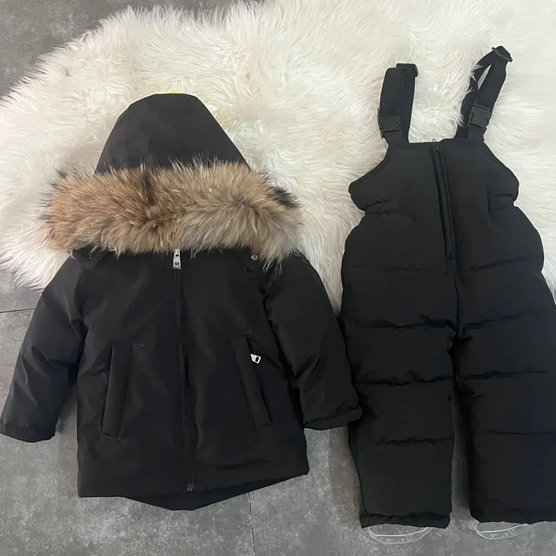 Детский лыжный костюм Children's Cotton Fleece-lined Thickened Medium and Large Children Child Baby Kids' Raccoon Fur Ski Suit