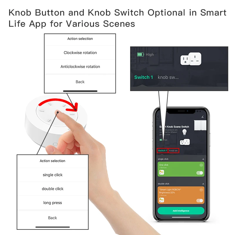 Tuya ZigBee Smart Knob Scene Switch Controls Lights Curtains Switches Via Tuya Smart app