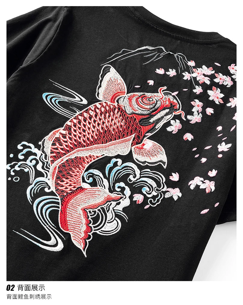 Herren Brokat Karpfen-Stickerei Kurzarm-T-Shirt Sommer Marken-Baumwolle Übergroßes T-Shirt Männliches Oberteil Kleidung 2024 Z1A1 – Detail 19