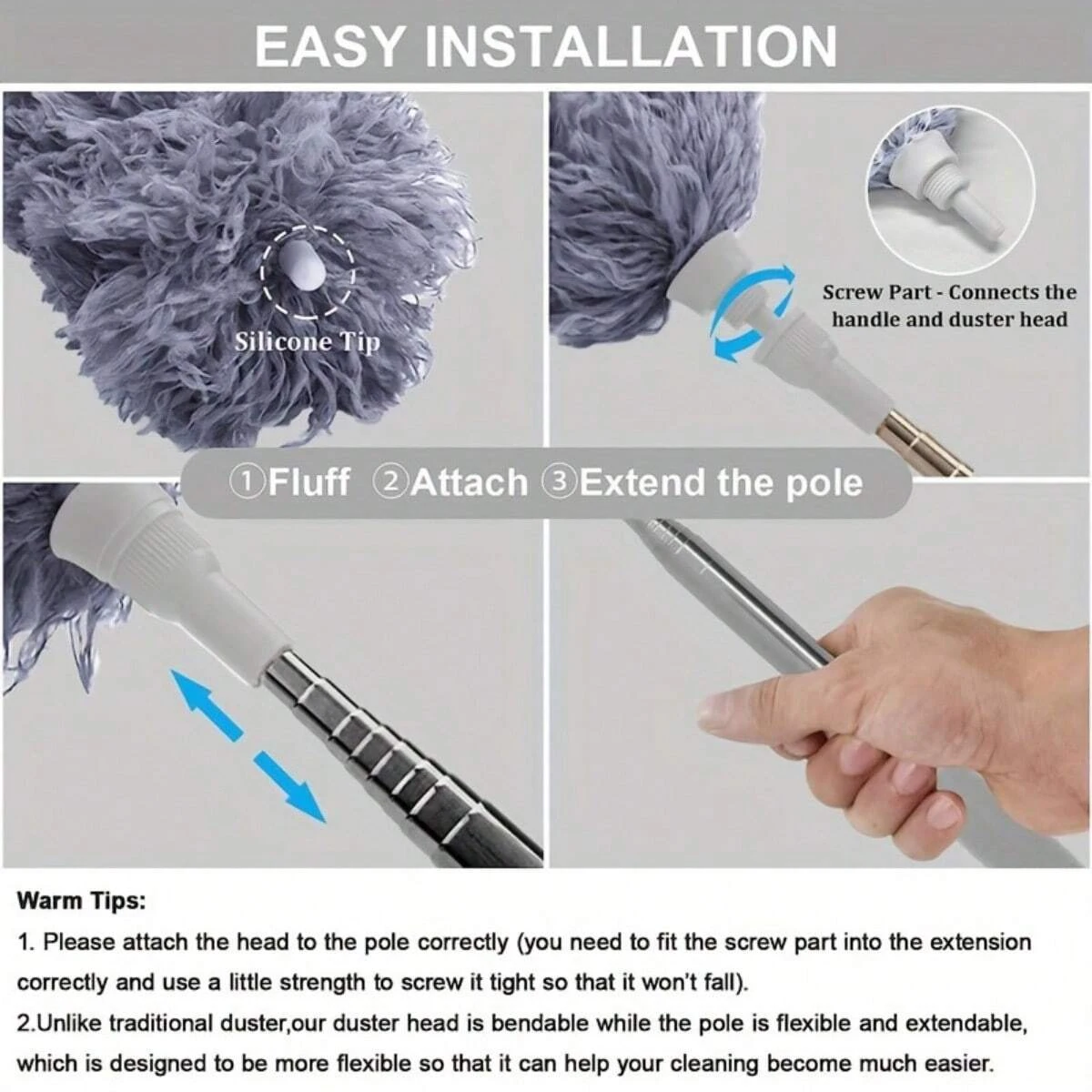1pc-2.8m Telescopic Stainless Steel Long Handle Car Brush