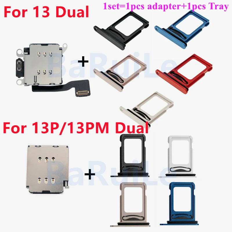 BaRuiLe 5sets For iphone 11 12 14 Pro Max 13 XR Dual Sim Card Reader Adapter + Dual Sim Tray holder For iPhone 14 Plus
