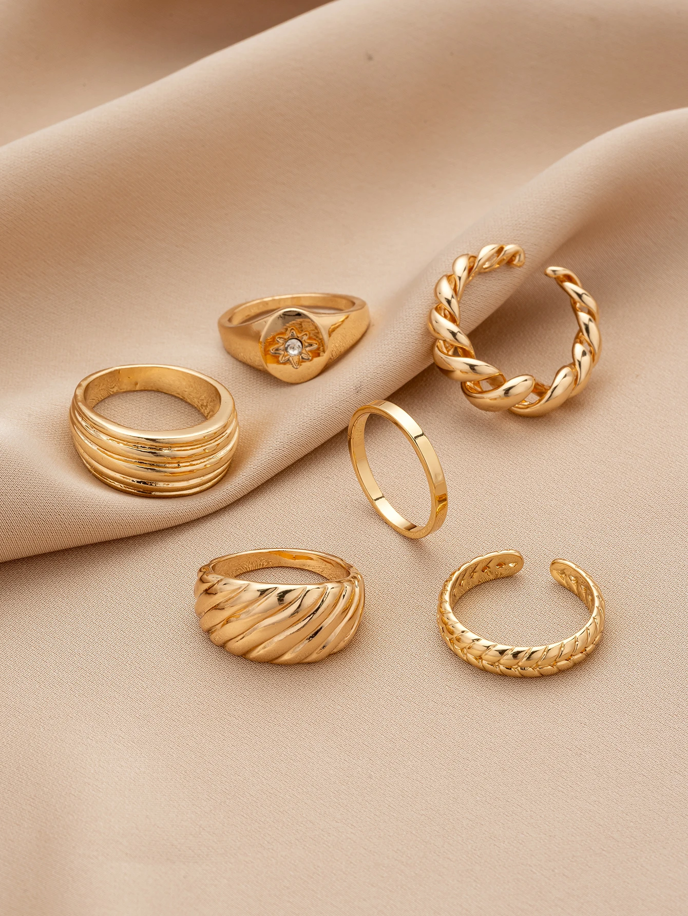 Gold Stackable Ring Set for Women - Textured Twisted & Braided Bands