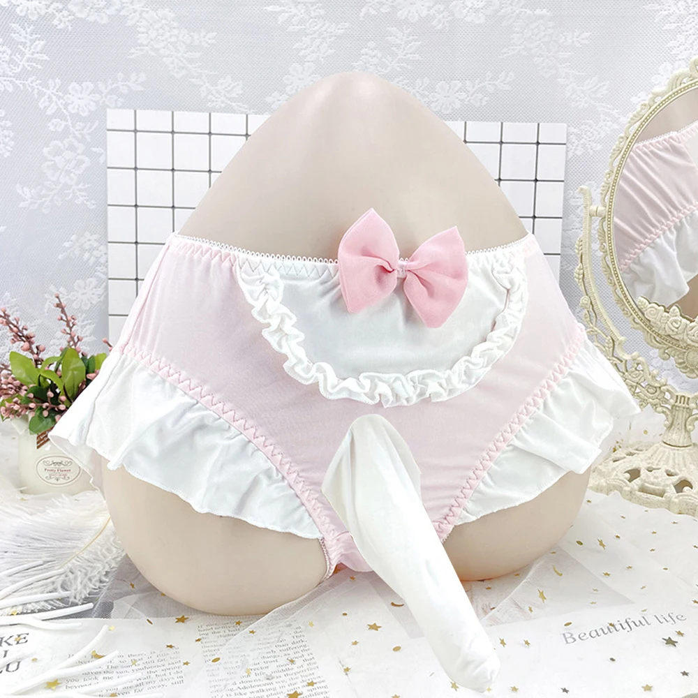 Попка лолитки Мужские милые трусики Sissy, нижнее белье в стиле Лолиты, трусы с чехлом на  член, трусы с рюшами и боковой сумкой, удерживающие брюки, мягкие трусики,  дышащее белье | AliExpress