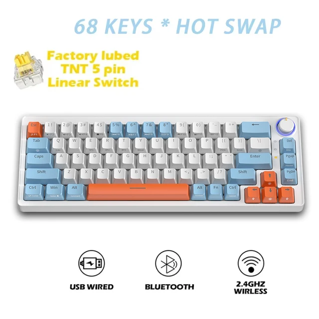 Zifiend za68 pro 68 teclas 3 modos teclado mecânico pbt rgb