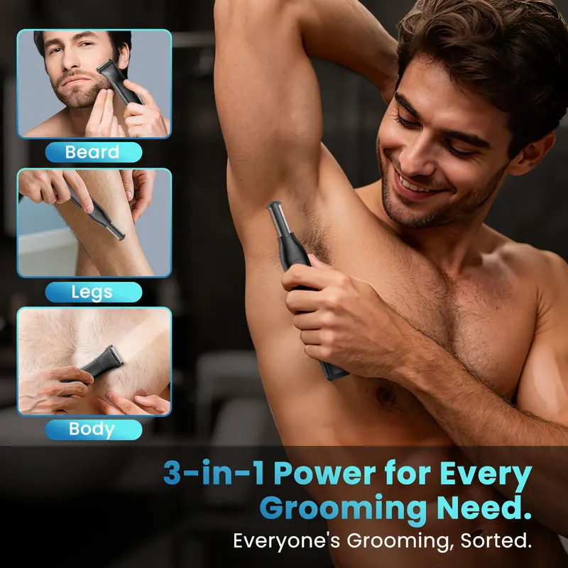 MAXGROOM 3In1 Body Hair Tirmmer for Men Dual-sided Blade IPX6 Waterproof Beard Razor Pubic Groin Trimmer Wet/Dry Electric Shaver - Image 2