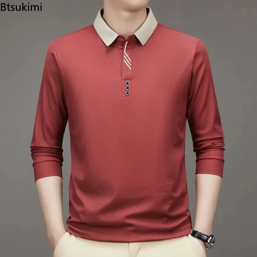 Polo a manica lunga da uomo 2026, T-shirt casual elegante con risvolto per primavera autunno, Maglie basiche di alta qualità, Top versatili da uomo - immagine 3