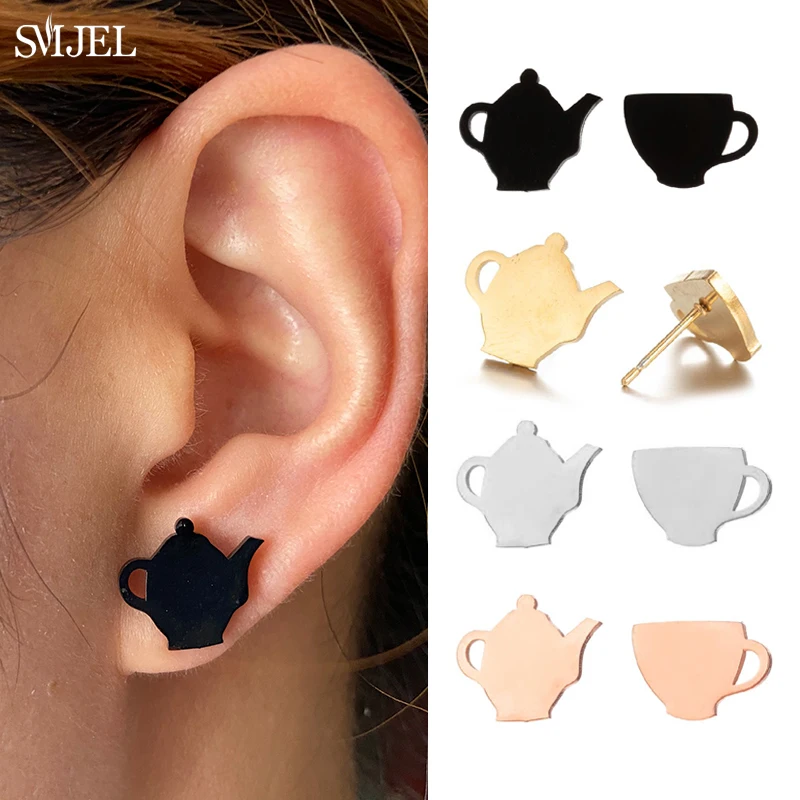 Mehrere Mini-Edelstahl-Ohrringe: Modischer Schmuck mit Schlüssel-, Wolf-, Teekanne-, Raketen- und Schwalben-Motiven – Exquisites Schmuckgeschenk für Damen – Detail 26