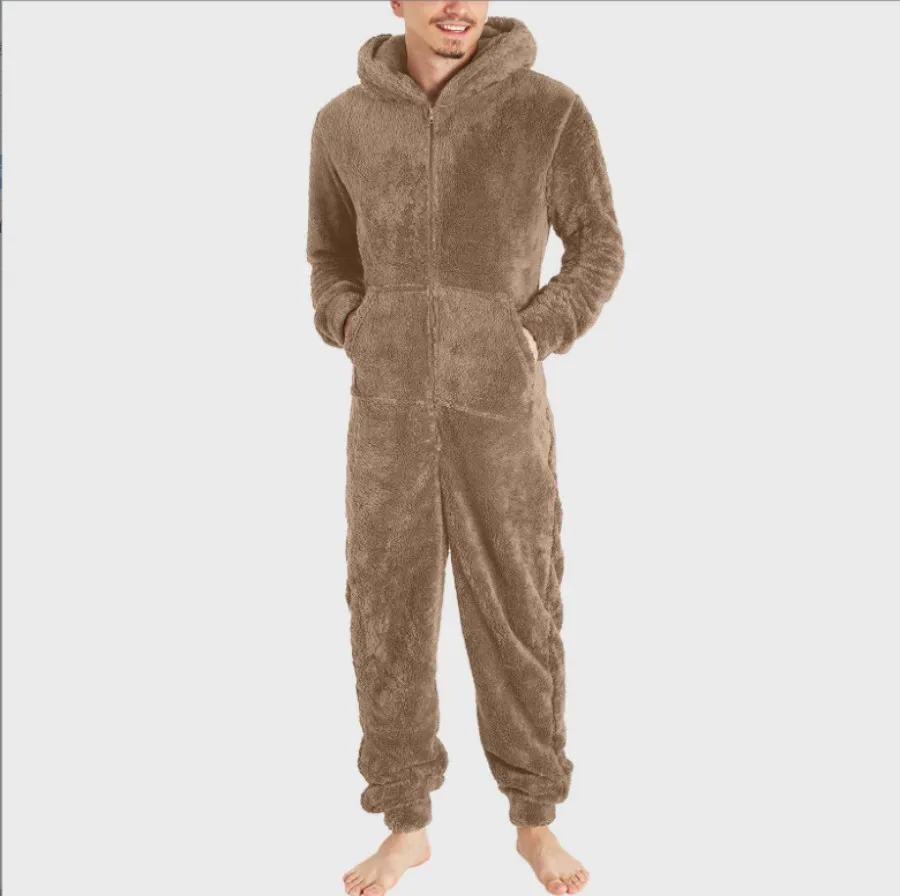 INRIVUS Men's Plush Fleece Hooded Pajama Set Cozy Warm Winter Sleepwear Pockets Machine Washable