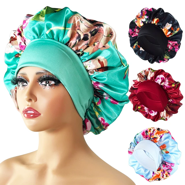 Bonnet de nuit en Satin pour femmes, en soie, avec large bande élastique -  AliExpress