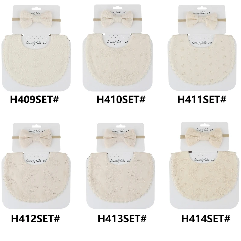 

Baby Bib Scarf Embroidery Printing Feeding Smock Bowknot Hair Band Set Saliva Towel Bandana Elastic Bows Headband Infants Burp