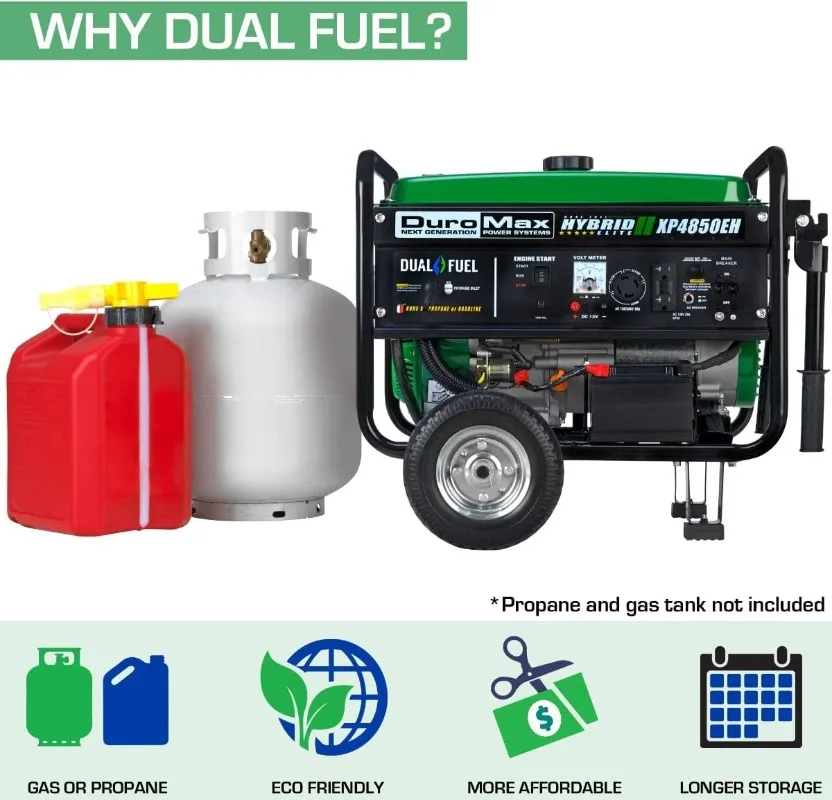 Generator-4850 Watt Gas or Propane Powered Electric Start-Camping RV Ready 50 State Approved Dual Fuel Portable Generator Green