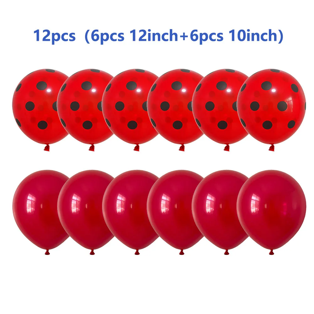 thumbnail image 1 of 12 globos de látex de 12 pulgadas con lunares rojos, negros, azules y verdes, decoración para fiestas de cumpleaños de mariquitas, suministros para fiestas de baby shower para niñas, 1 of 5