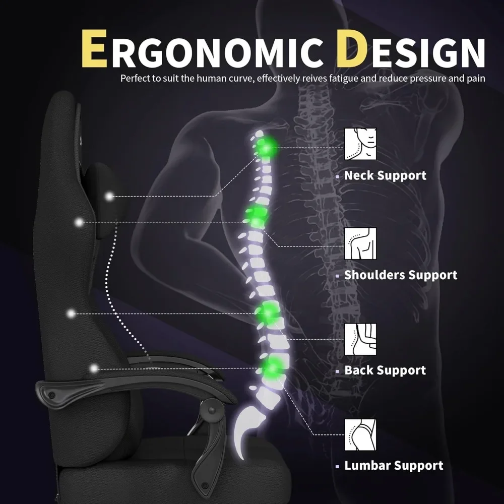 Gaming Chair Ergonomic Computer Chair with Footrest, Big Tall PC Gamer Chairs with Headrest and Massage Lumbar Support 6