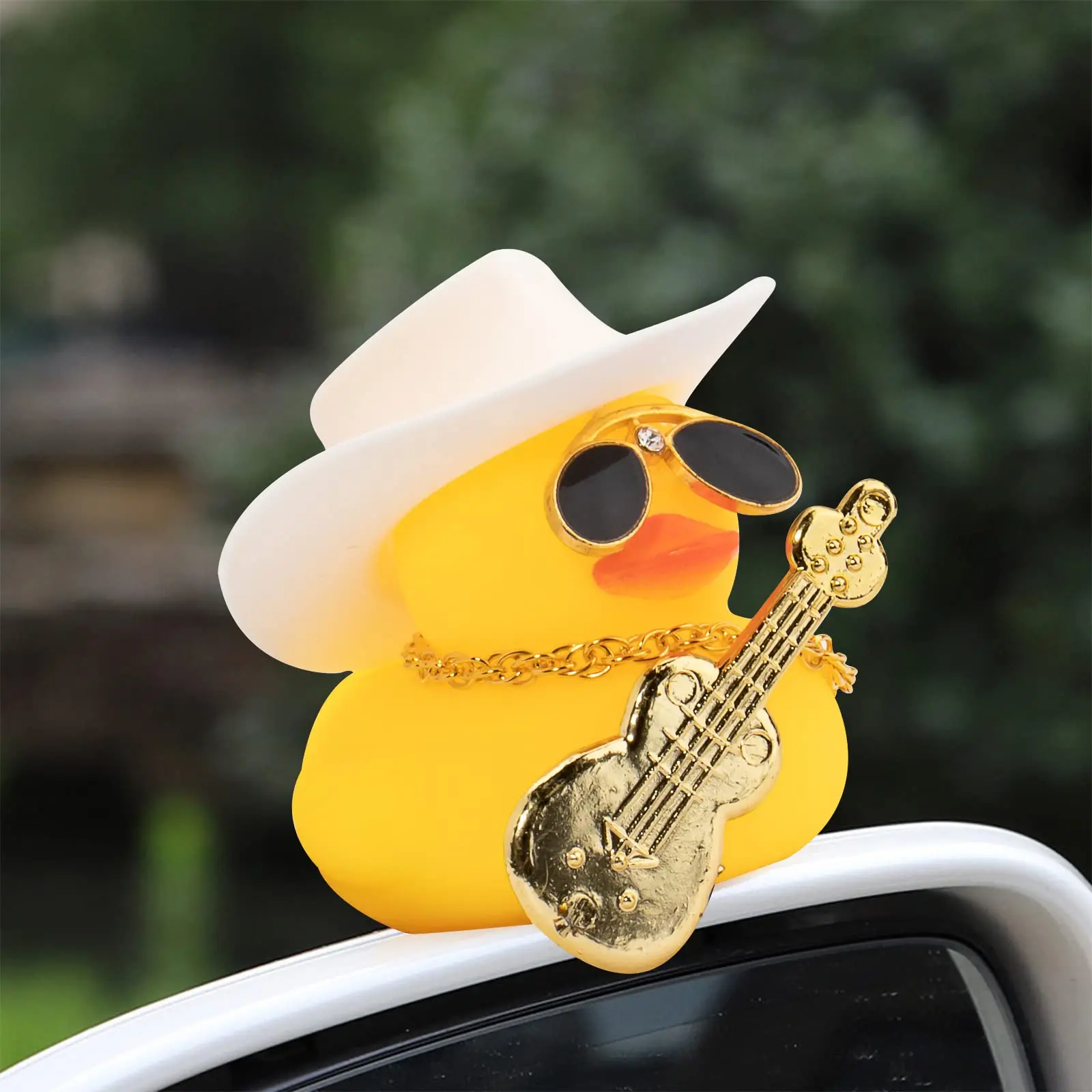 Car Duck Ornament Dashboard Decorations for Car Rubber Accessories with Sunglasses Hat Necklace Swim Ring and Mini Musical Instr 6